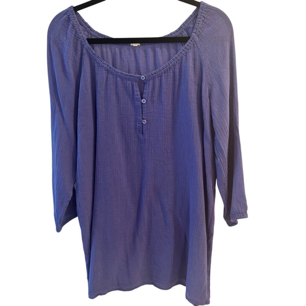 J.Crew Factory Size Small Periwinkle Cotton Gauze 3/4 Sleeve Lightweight Top